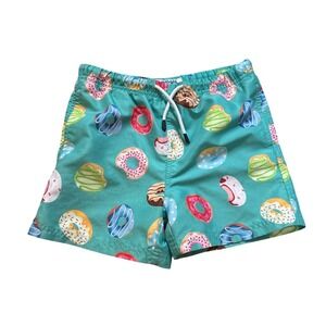 Maamgic Swim Trunks Boys Teal Donut Print Mesh Lined Drawstring SIZE 7